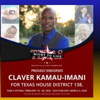 PRESS RELEASE — TEXAS RIGHT TO LIFE ENDORSES APOSTLE CLAVER FOR HD 138